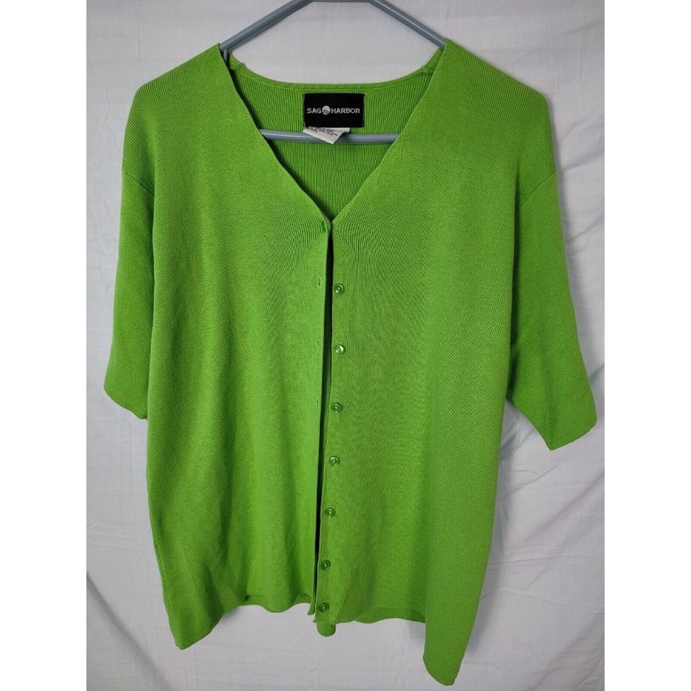 Sag Harbor Womens Long Sleeved Button Front Sweater Lime Green Size XL